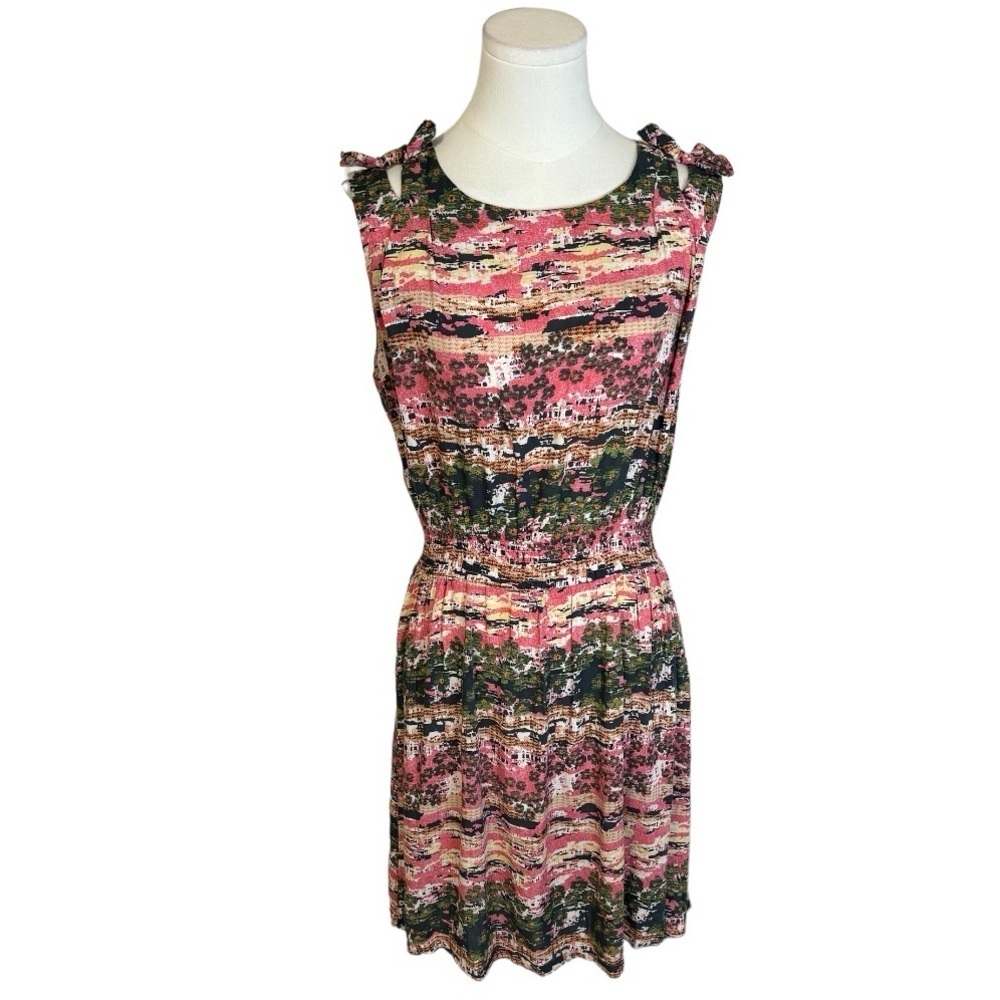LINE & DOT Multi Print Mini Dress Bow Floral size M Sleeveless Work Casual Party
